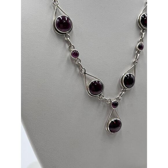 Sterling Silver 925 Semi Precious Stone Garnet Y Necklace and Ring Set Sz 8 - Picture 3 of 16